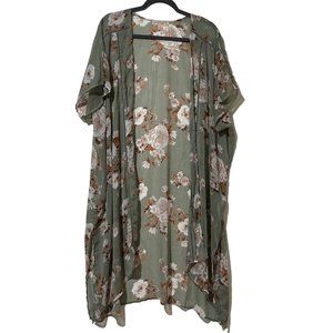 Band of Gypsies women’s sz XS/S sage green floral short sleeve open sheer duster